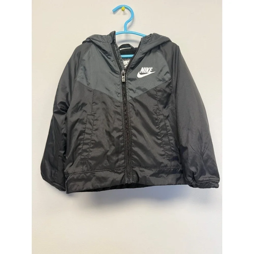Nike Toddler Boys 2T Black Hooded Fleece Lined Full Zip Windbreaker Jacket Coat